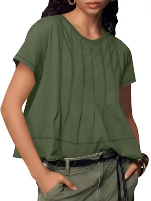 Tankaneo Womens Babydoll Tops Short Sleeve Peplum Pleated Summer T-Shirts Casual Loose Fit Flowy Tshirts 2025