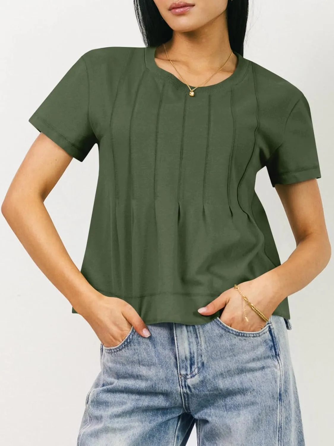 Tankaneo Womens Babydoll Tops Short Sleeve Peplum Pleated Summer T-Shirts Casual Loose Fit Flowy Tshirts 2025