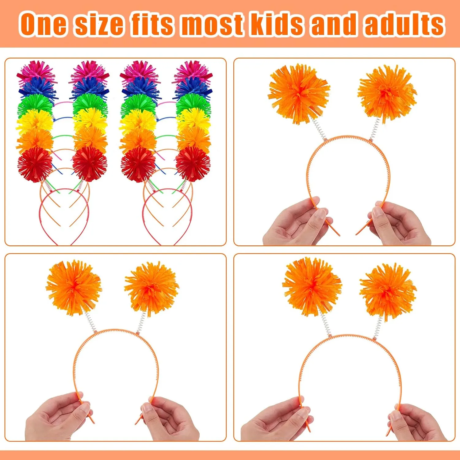 Tigeen Headband Head Bopper with Pom Pom (12 Pcs, Mixed Color) - Costume Headwear for Women Adults Accessories, Birthday Party Headwear