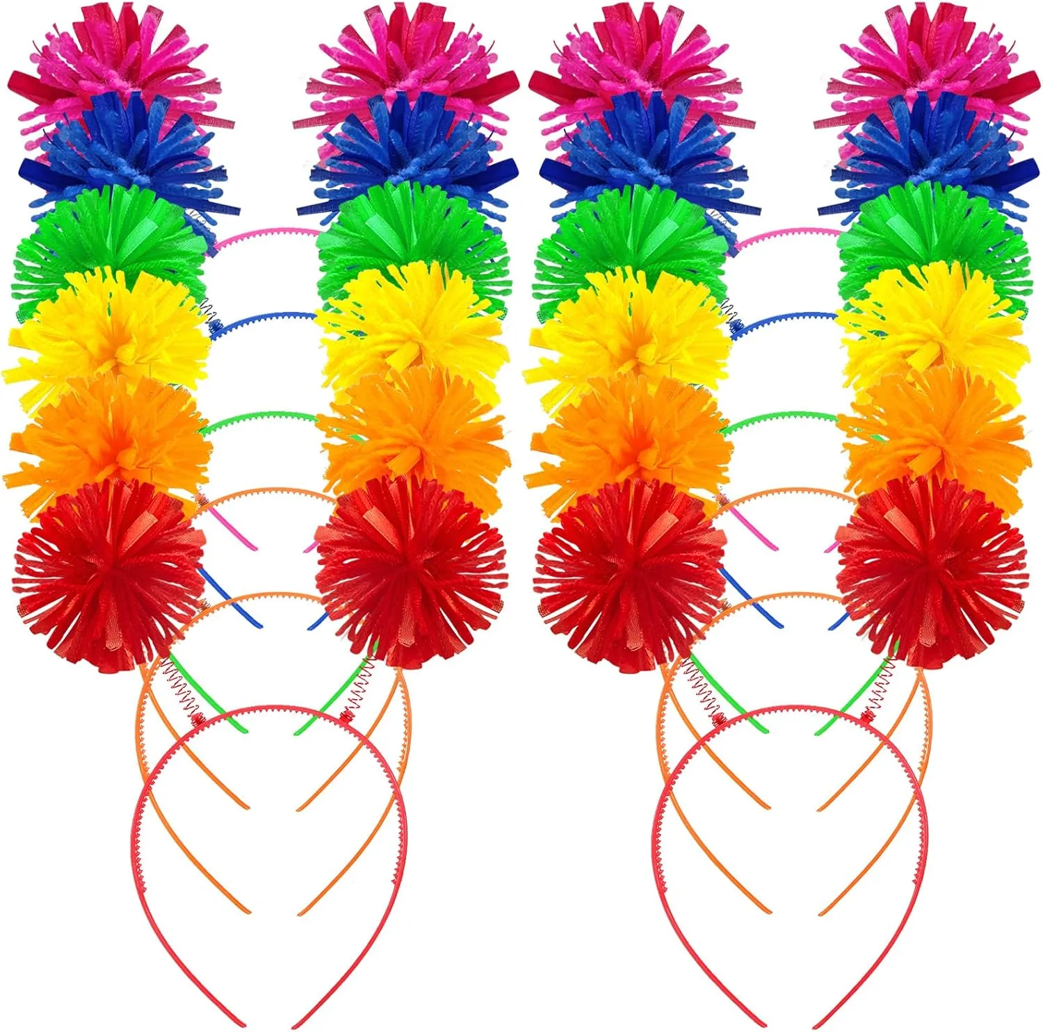 Tigeen Headband Head Bopper with Pom Pom (12 Pcs, Mixed Color) - Costume Headwear for Women Adults Accessories, Birthday Party Headwear