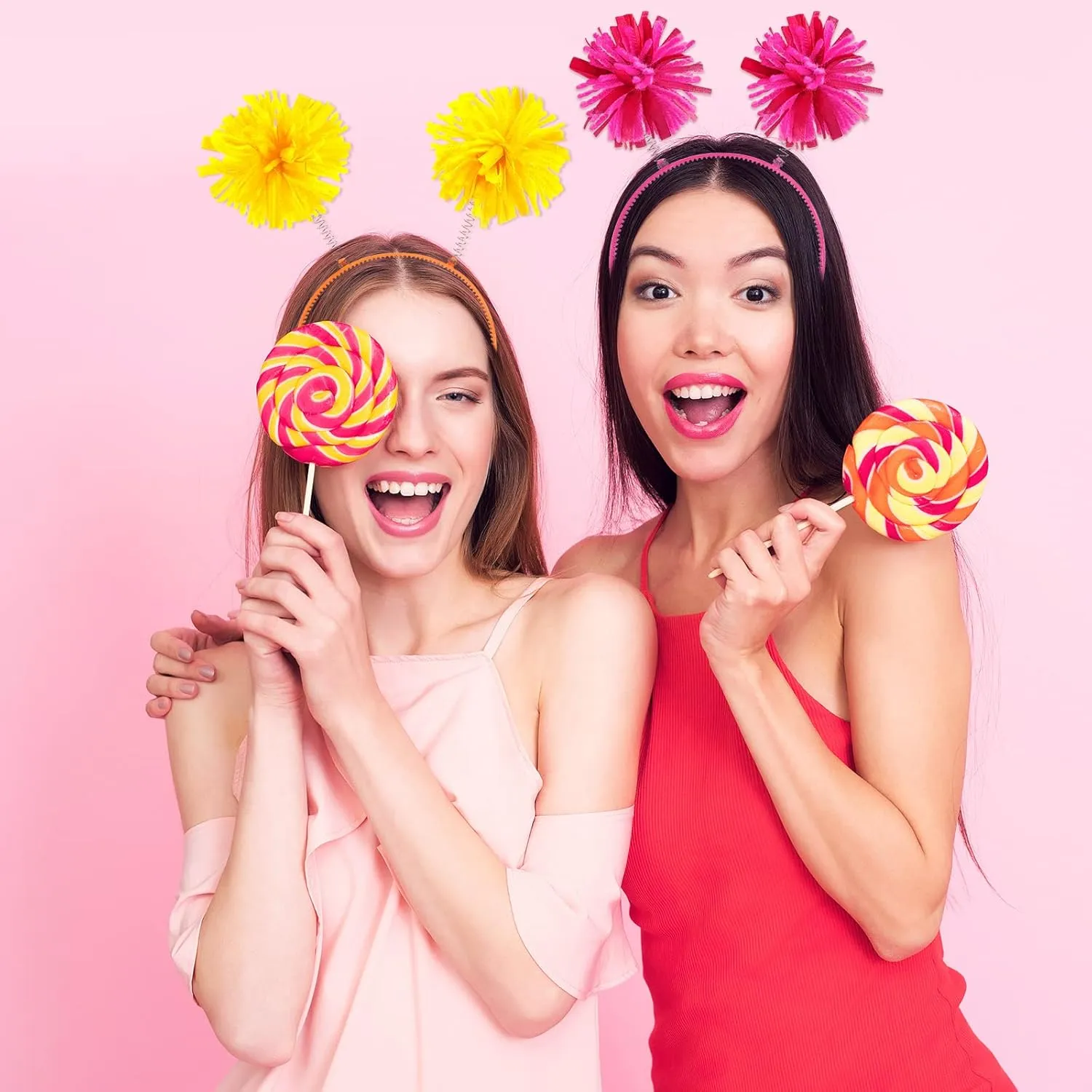 Tigeen Headband Head Bopper with Pom Pom (12 Pcs, Mixed Color) - Costume Headwear for Women Adults Accessories, Birthday Party Headwear