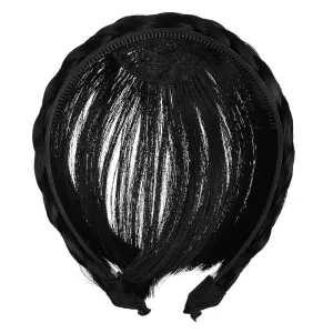 Uonlytech Hairband, Fake Bangs Braid Headband with Front Hair Bangs Wigs Headband, Adjustable Women Girls Headbands, Black (1 Count Pack of 1)