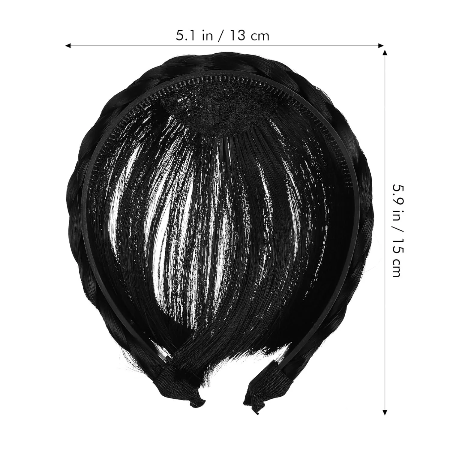 Uonlytech Hairband, Fake Bangs Braid Headband with Front Hair Bangs Wigs Headband, Adjustable Women Girls Headbands, Black (1 Count Pack of 1)