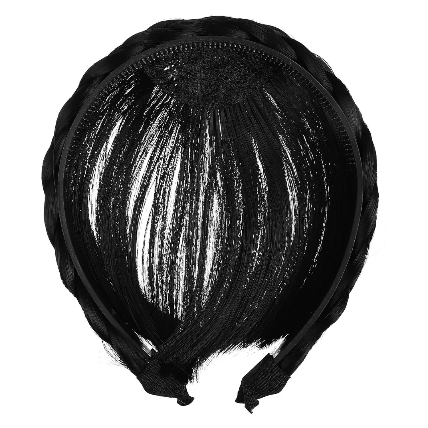 Uonlytech Hairband, Fake Bangs Braid Headband with Front Hair Bangs Wigs Headband, Adjustable Women Girls Headbands, Black (1 Count Pack of 1)