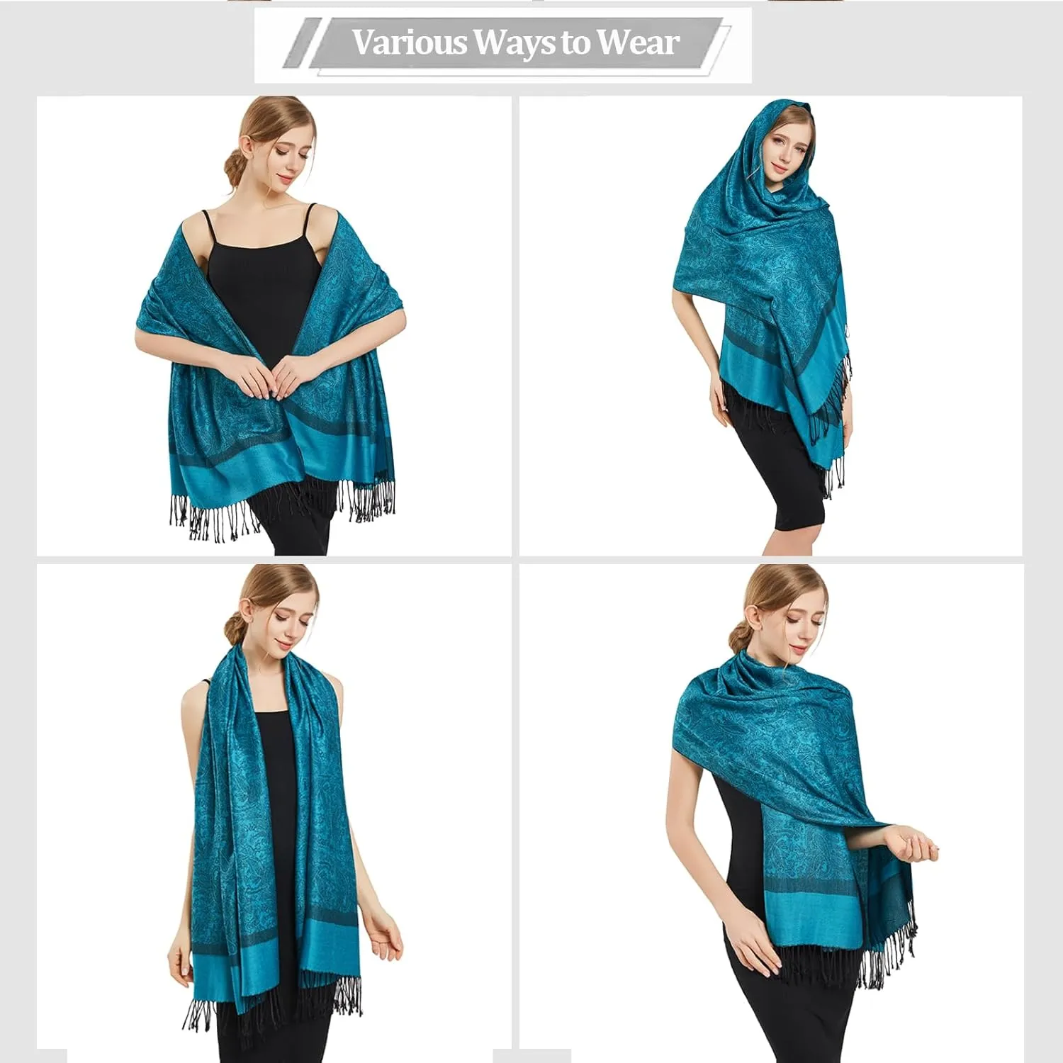 vimate Silky Paisley Pashmina Shawl Scarf-Women's Soft Double-side Jacquard Pashminas Wrap for Evening Dress Travel Shawl