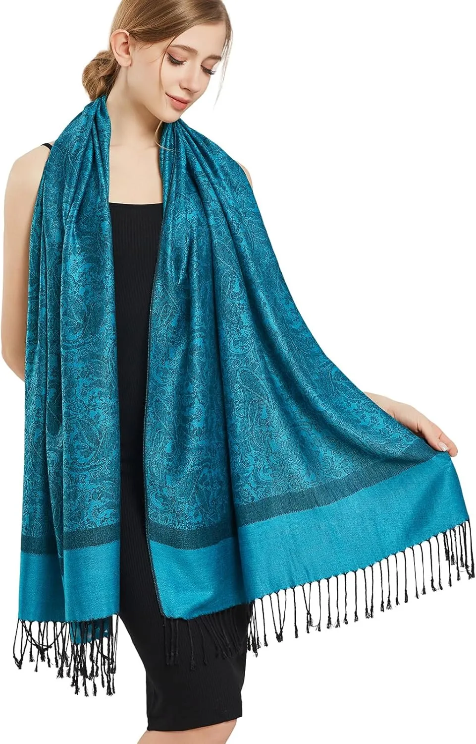 vimate Silky Paisley Pashmina Shawl Scarf-Women's Soft Double-side Jacquard Pashminas Wrap for Evening Dress Travel Shawl