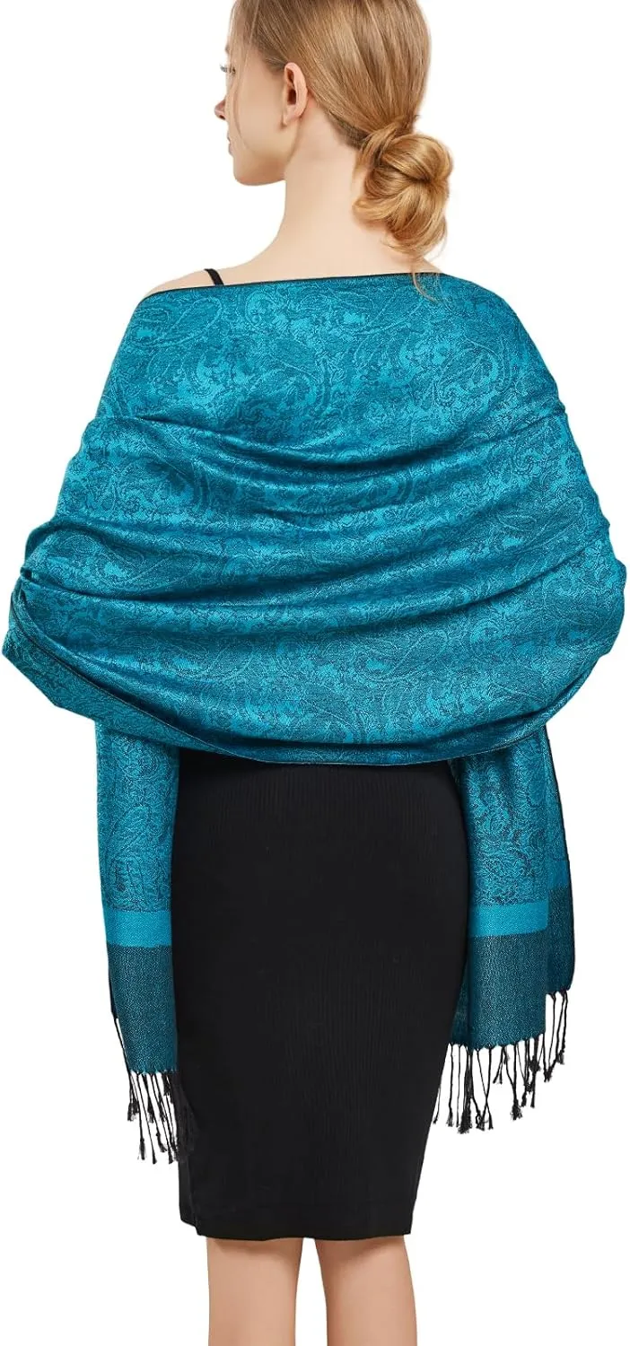 vimate Silky Paisley Pashmina Shawl Scarf-Women's Soft Double-side Jacquard Pashminas Wrap for Evening Dress Travel Shawl
