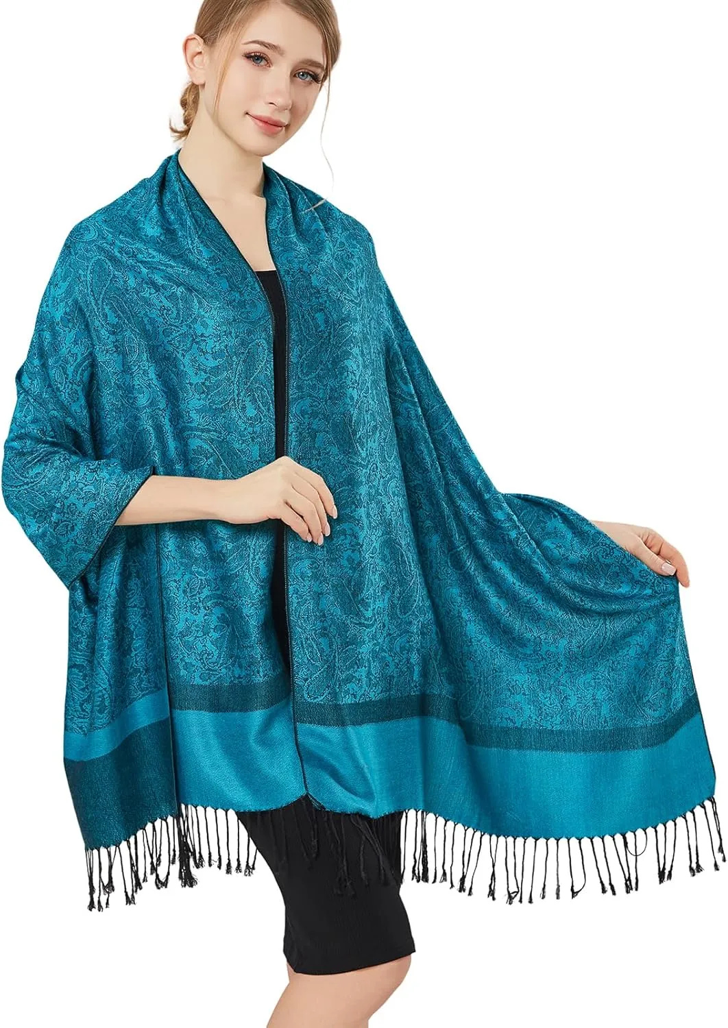vimate Silky Paisley Pashmina Shawl Scarf-Women's Soft Double-side Jacquard Pashminas Wrap for Evening Dress Travel Shawl