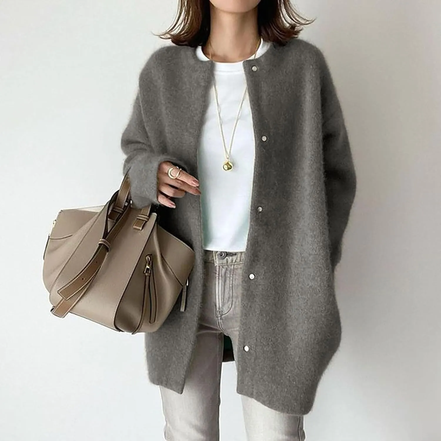 Warm Cardigans for Women Women's Korean Wool Coat Slim Trench Long Coat Fall Winter Elegant Round Ladies Short