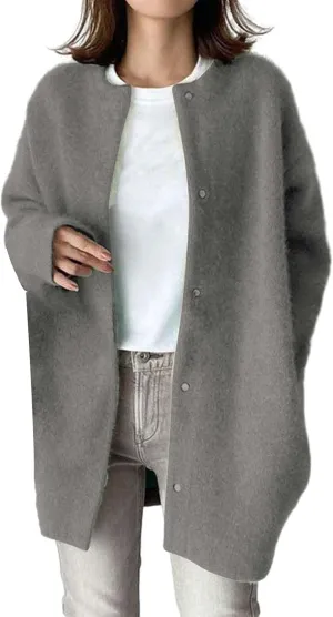 Warm Cardigans for Women Women's Korean Wool Coat Slim Trench Long Coat Fall Winter Elegant Round Ladies Short