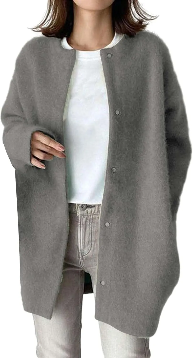 Warm Cardigans for Women Women's Korean Wool Coat Slim Trench Long Coat Fall Winter Elegant Round Ladies Short