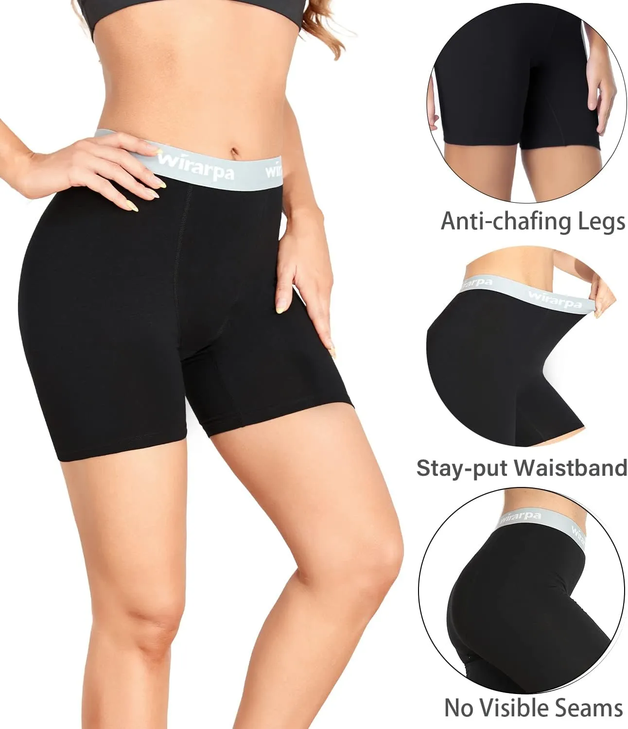 wirarpa Women's Boxer Briefs Cotton Underwear Anti Chafing Boy Shorts Panties 5.5" Inseam 4 Pack