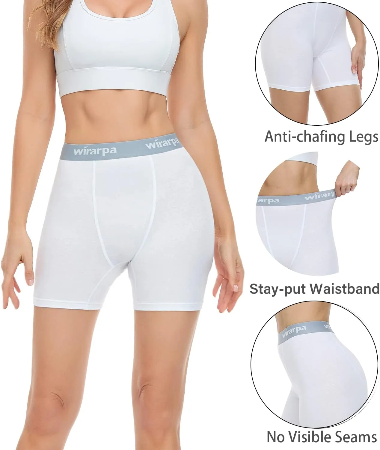 wirarpa Women's Boxer Briefs Cotton Underwear Anti Chafing Boy Shorts Panties 5.5" Inseam 4 Pack