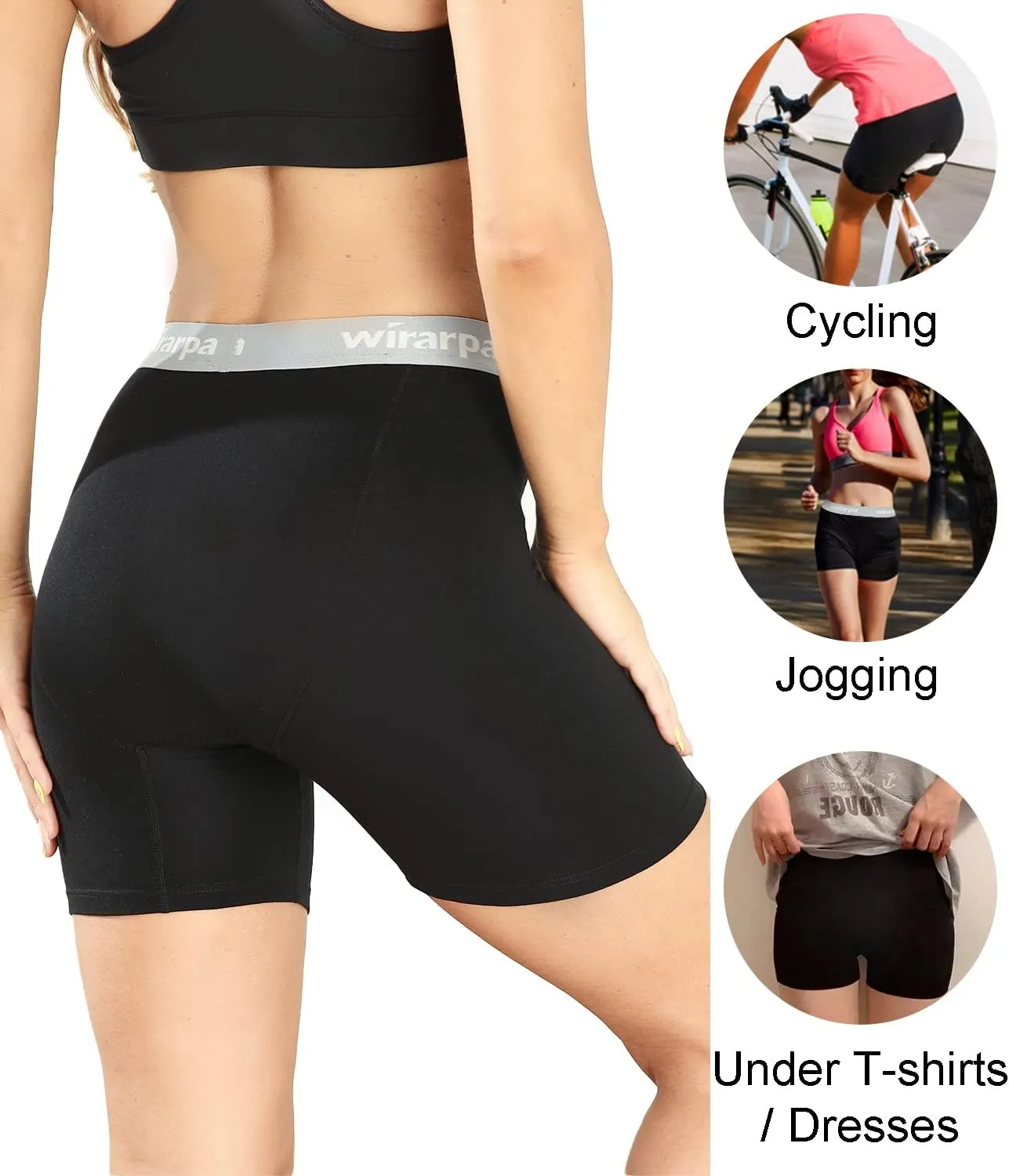 wirarpa Women's Boxer Briefs Cotton Underwear Anti Chafing Boy Shorts Panties 5.5" Inseam 4 Pack