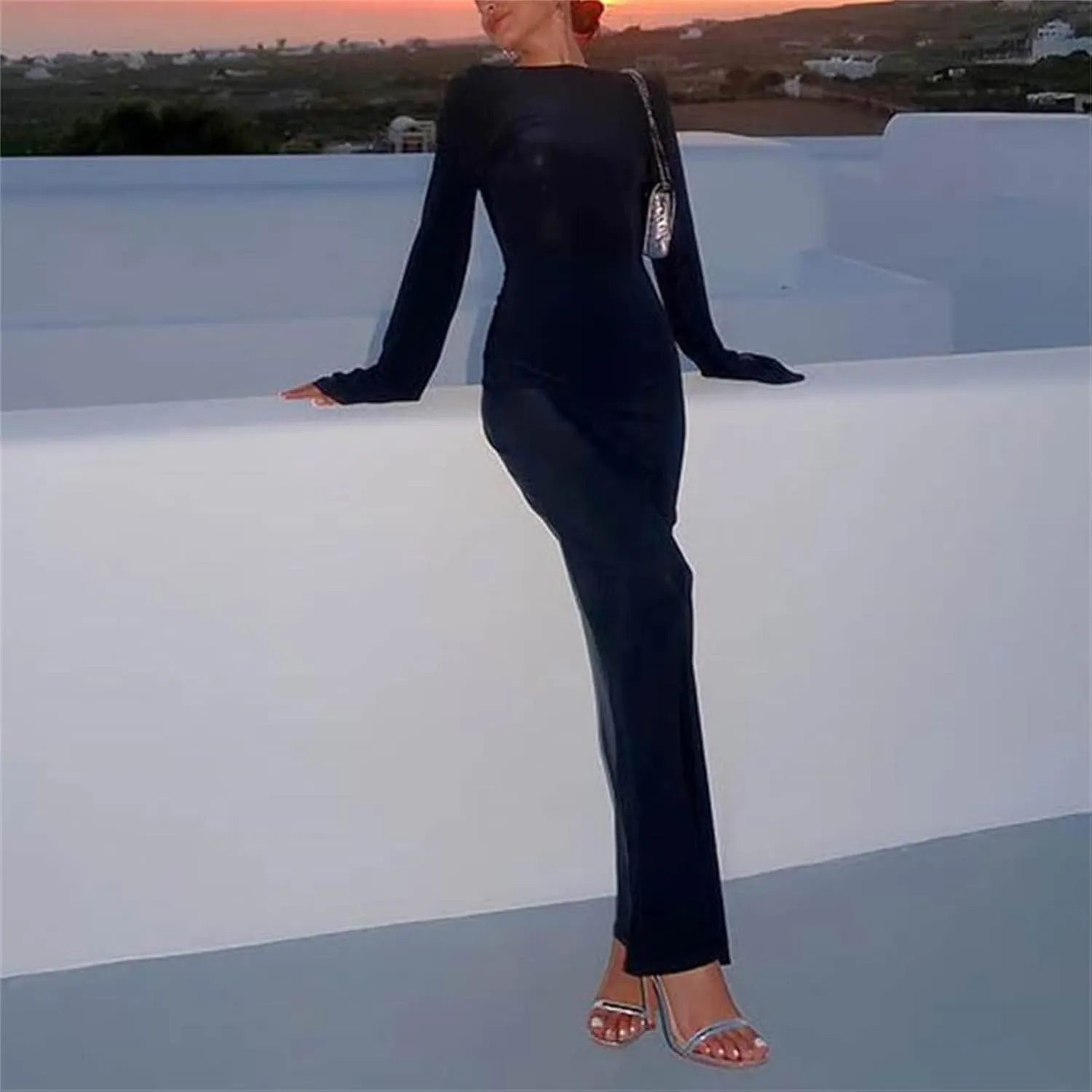 Women Y2k See Through Sheer Mesh Maxi Dress Vintage High Split Bikini Cover Up Dress Aesthetic Bathing Long Dress