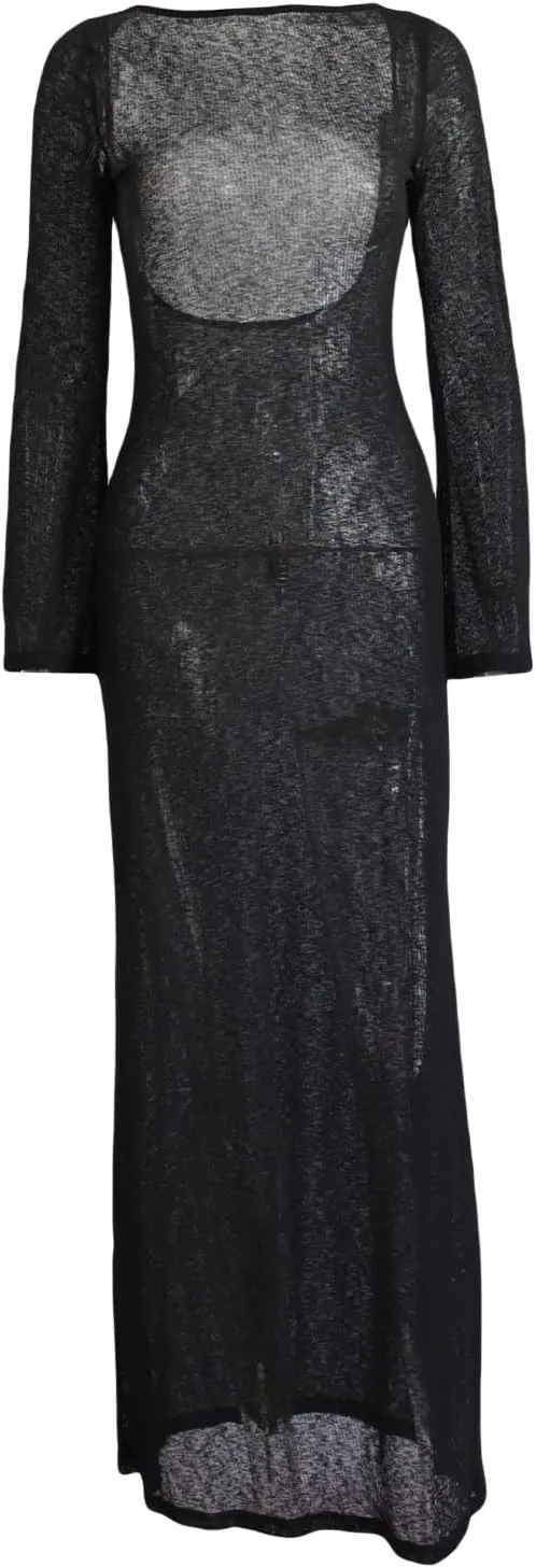 Women Y2k See Through Sheer Mesh Maxi Dress Vintage High Split Bikini Cover Up Dress Aesthetic Bathing Long Dress