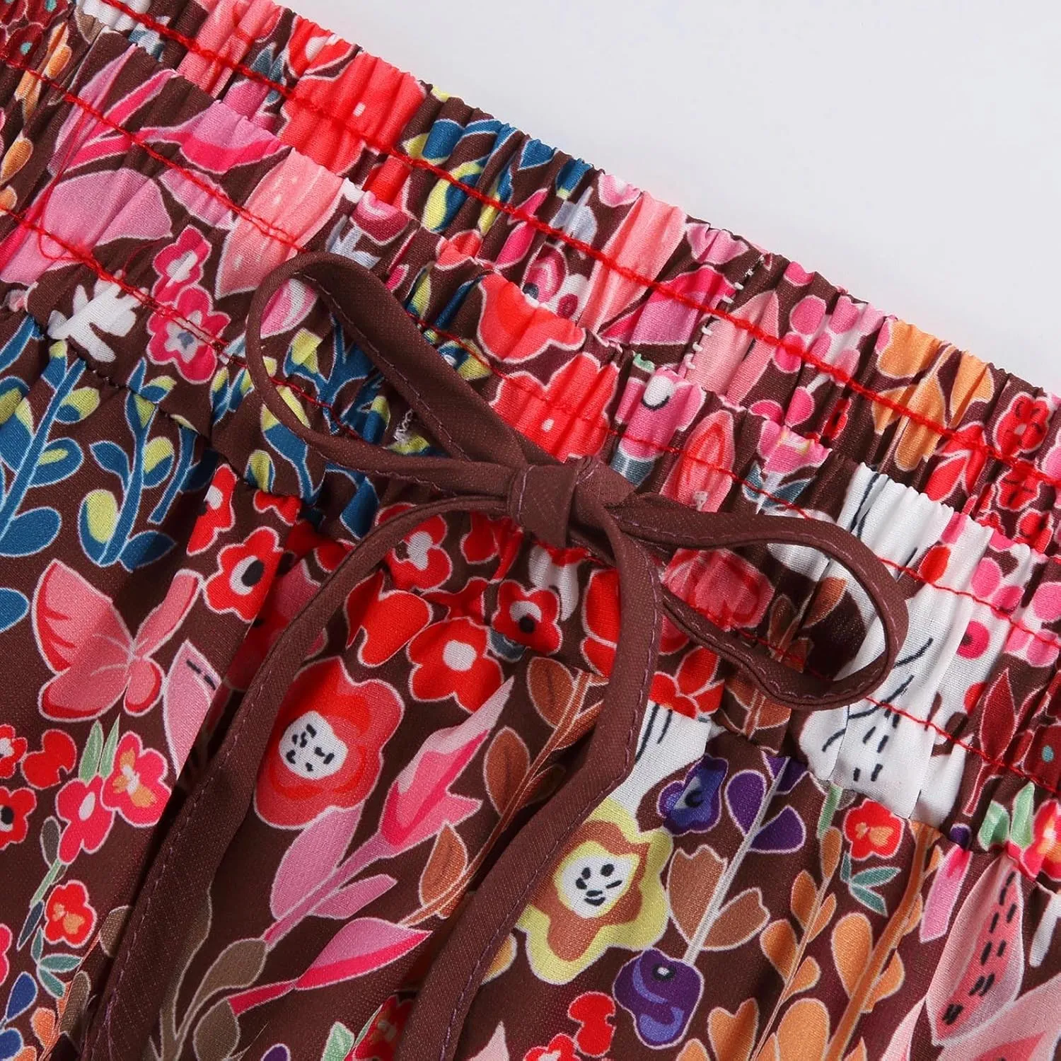 Womens Boho Tiered High Waist Tie Paisley Floral Print Long Maxi Skirt with Pockets