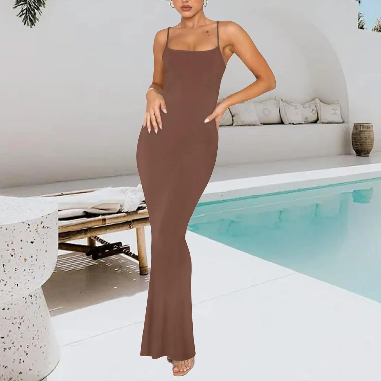 Womens Dresses Sexy Lounge Slip Long Dress Bodycon Spaghetti Strap Sleeveless Maxi Dresses Elegant Dressy Dress 2025