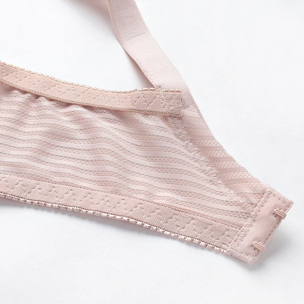 Women's Non Padded Lace Brassiere Sheer Underwire Plus Size Stripe Ultra-thin Bras Large Underwear