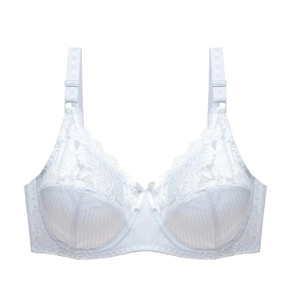 Women's Non Padded Lace Brassiere Sheer Underwire Plus Size Stripe Ultra-thin Bras Large Underwear