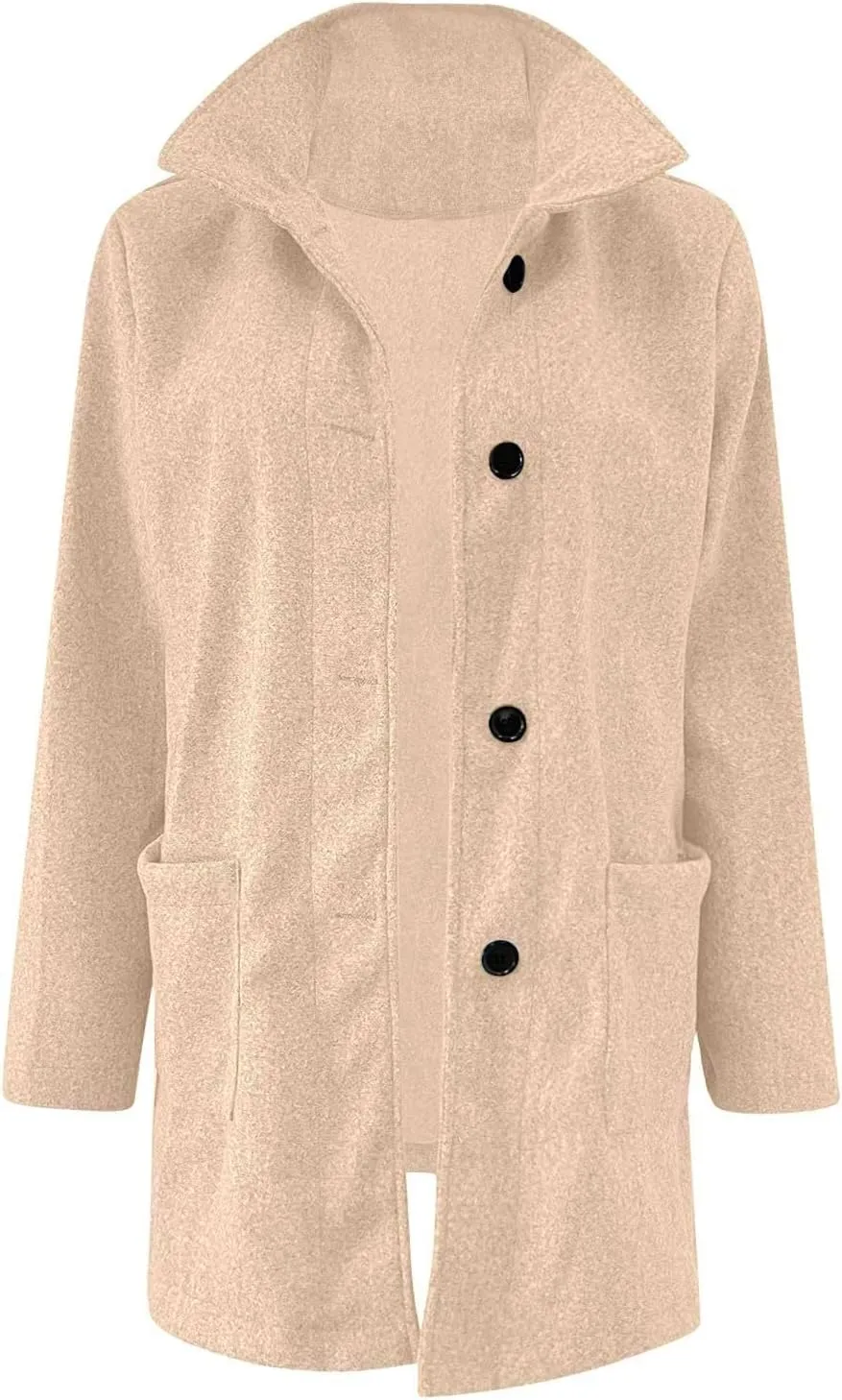 Women's Winter Single Breasted Pea Coat Casaul Fashion Mid Long Jacket Stand Collar Wool Elegant Oversized Coats
