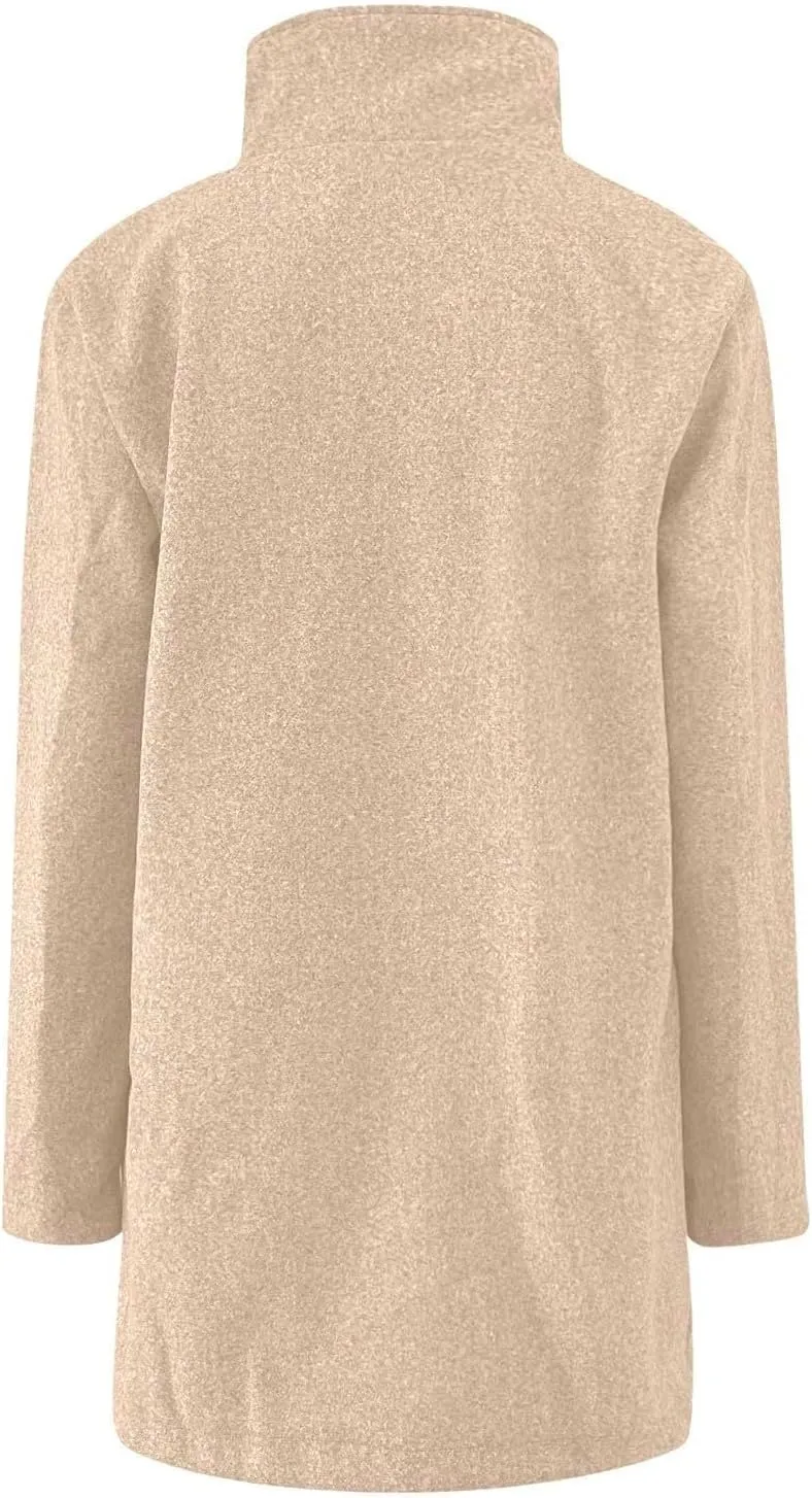 Women's Winter Single Breasted Pea Coat Casaul Fashion Mid Long Jacket Stand Collar Wool Elegant Oversized Coats