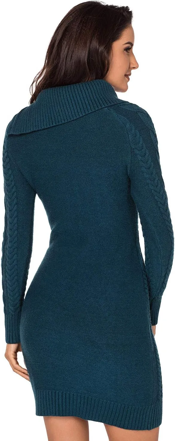 YOUNGSUN Womens Turtleneck Sweaters Long Sleeve Elasticity Chunky Cable Knit Pullover Jumper Winter Dress