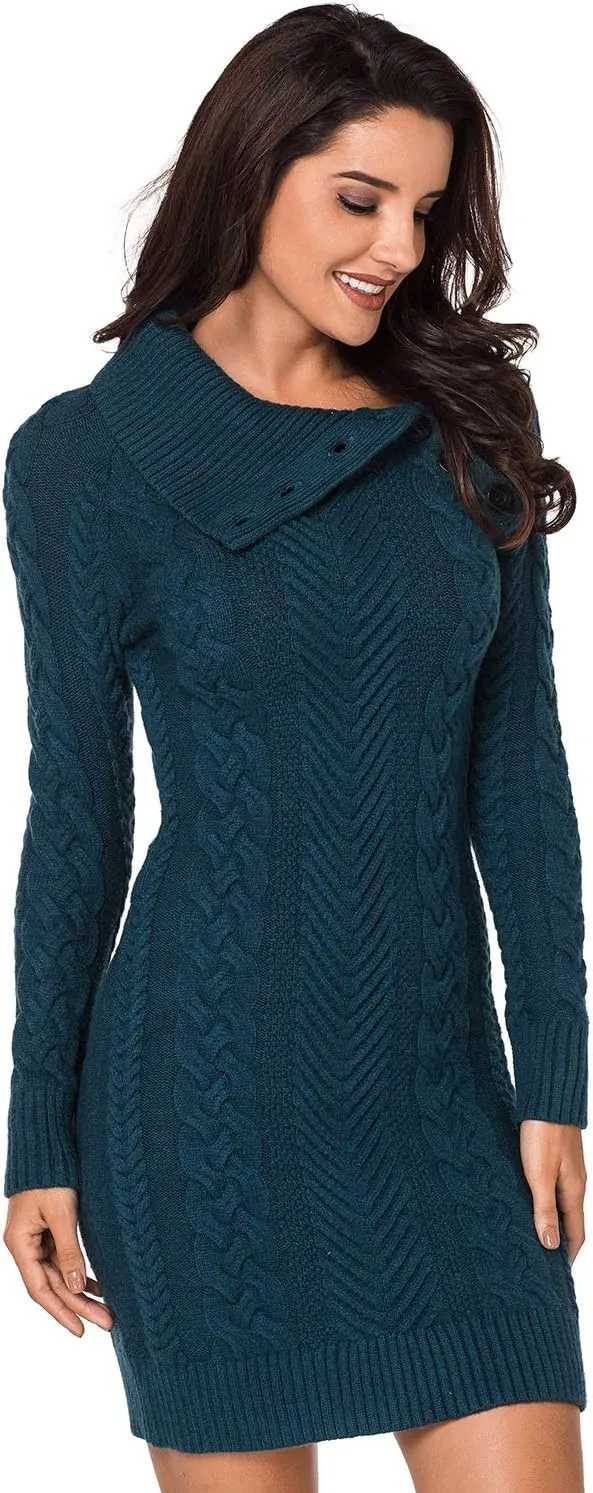 YOUNGSUN Womens Turtleneck Sweaters Long Sleeve Elasticity Chunky Cable Knit Pullover Jumper Winter Dress